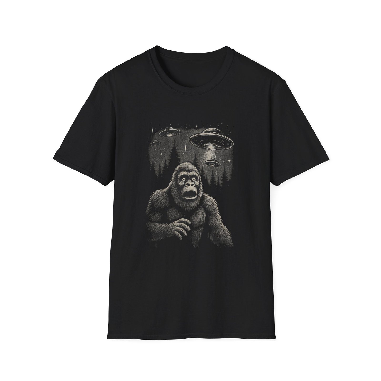 Bigfoot vs Aliens T-Shirt – Cryptid UFO Encounter Graphic Tee