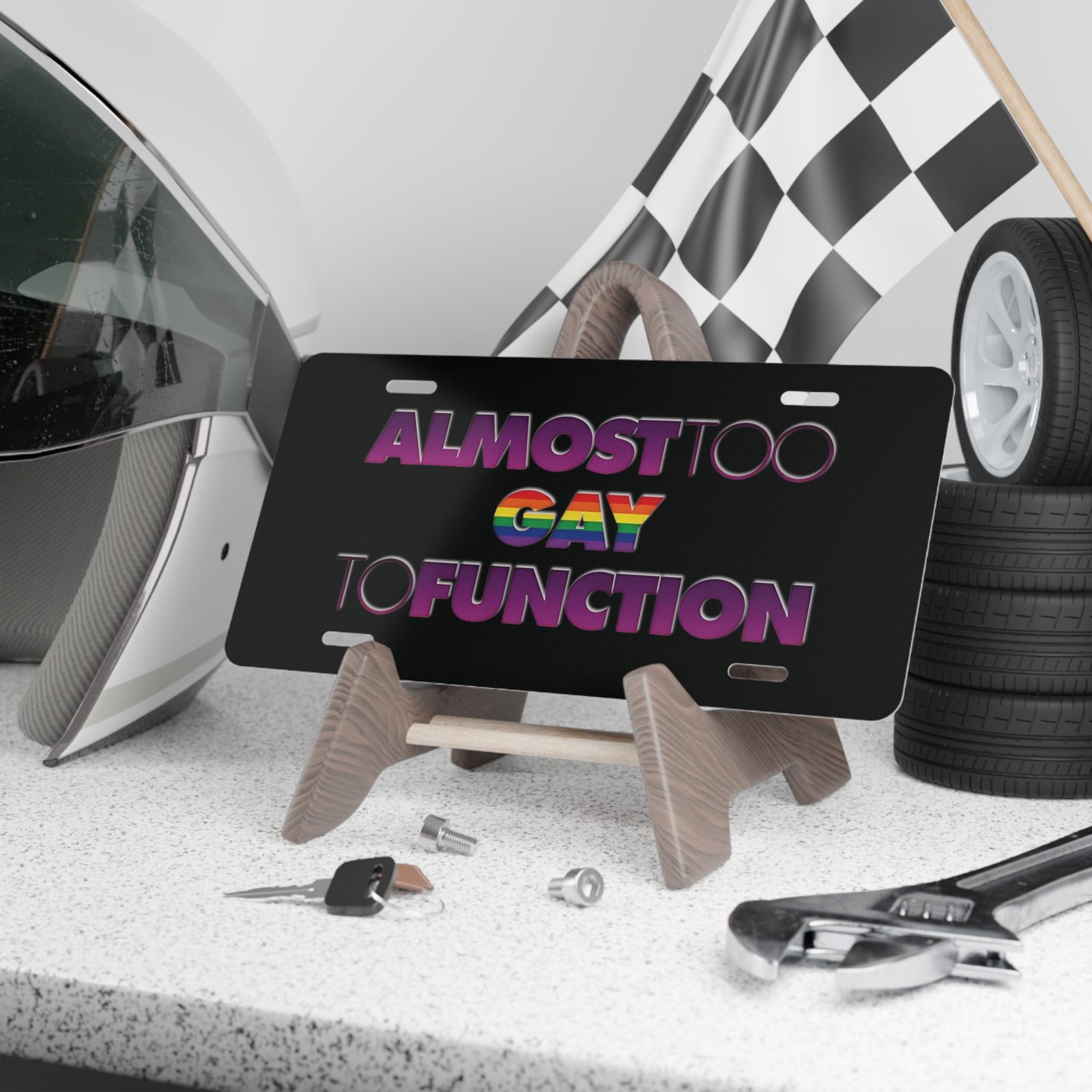 "Almost Too Gay to Function" Vanity License Plate - BLACK - Image 4