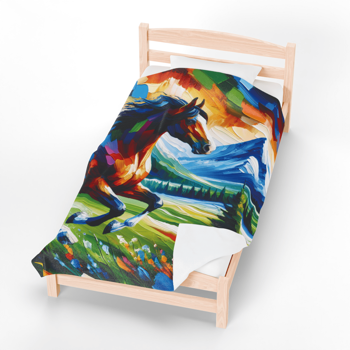 Vibrant Wild Horse Plush Velveteen Blanket