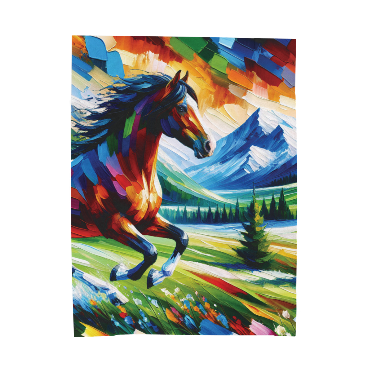Vibrant Wild Horse Plush Velveteen Blanket