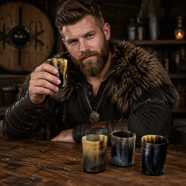 Buffalo Horn Shot Glass Set – Set of 4 Handmade Viking Drinking Cups